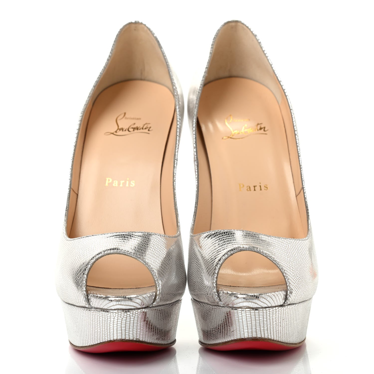 Christian Louboutin Metallic Laminato Dino Lady Peep 150 Pumps 40 Silver 2 of 7