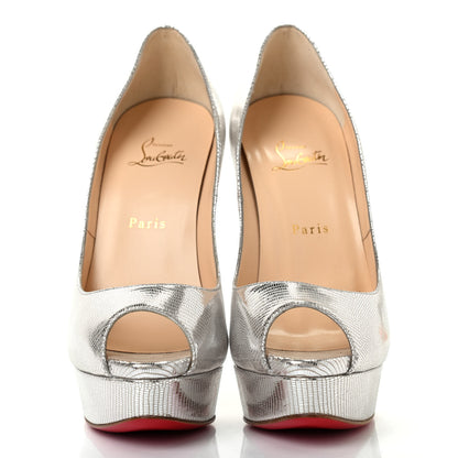 Christian Louboutin Metallic Laminato Dino Lady Peep 150 Pumps 40 Silver 2 of 7