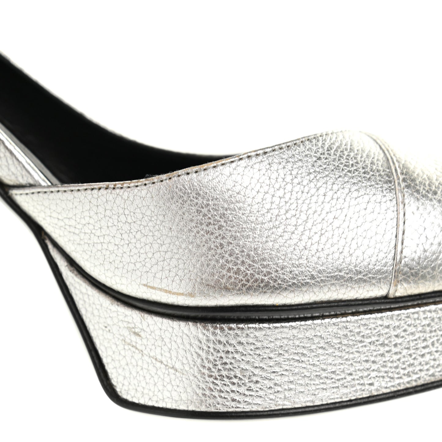 Metallic Grained Calfskin Janis 105 D'Orsay Pumps 36.5 Argento