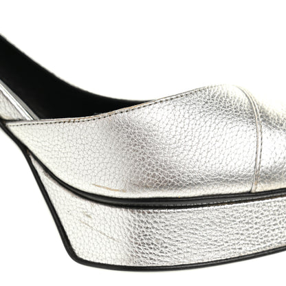 Saint Laurent Metallic Grained Calfskin Janis 105 D'Orsay Pumps 36.5 Argento 12 of 18