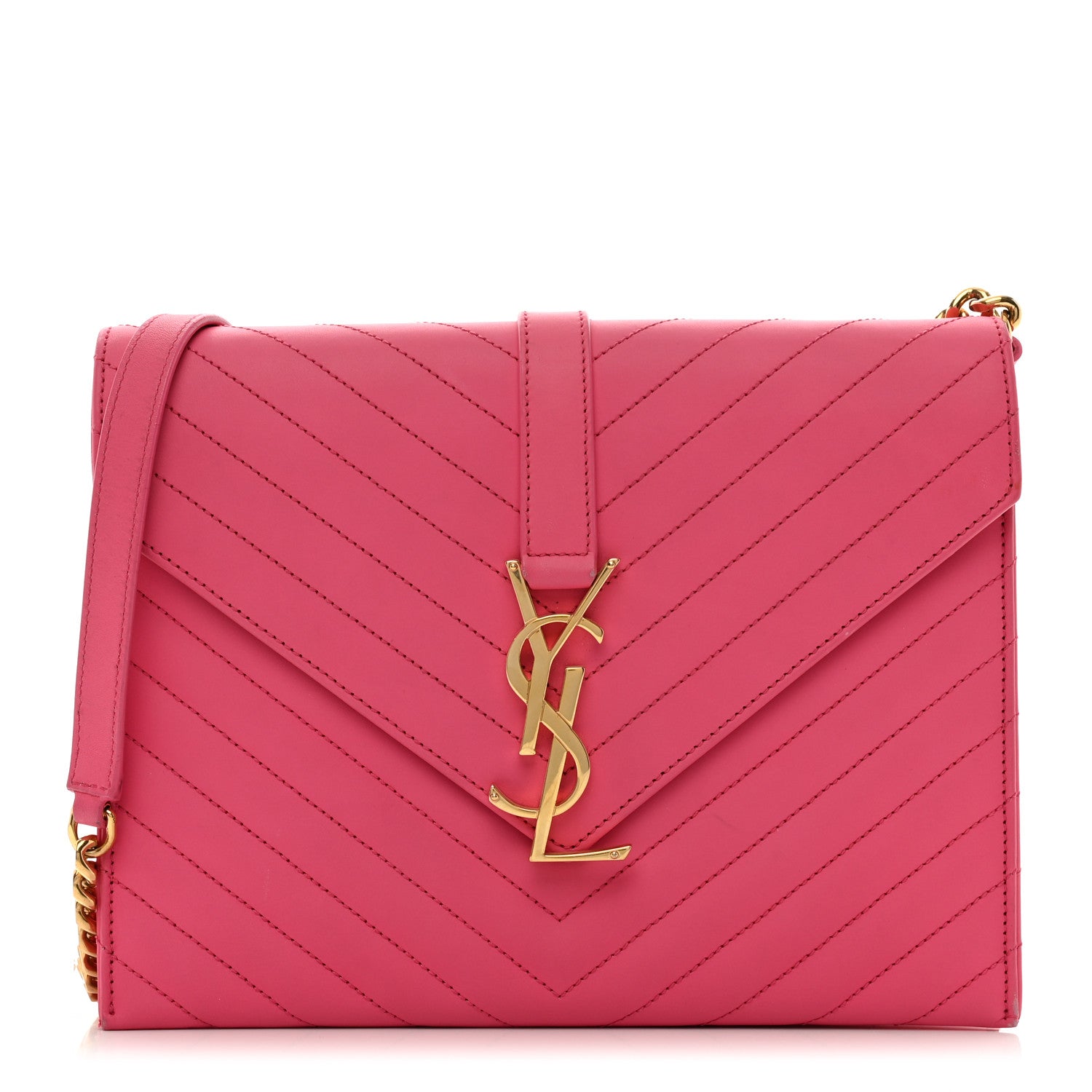 Saint Laurent Calfskin Monogram Chevron Shoulder Bag Fuchsia 1 of 13