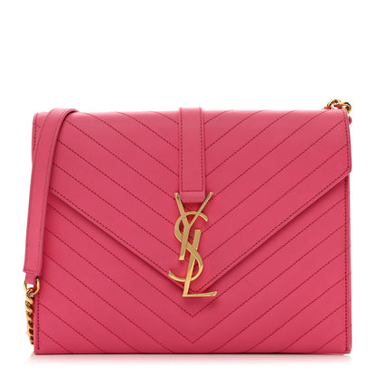 Saint Laurent Calfskin Monogram Chevron Shoulder Bag Fuchsia 1 of 13