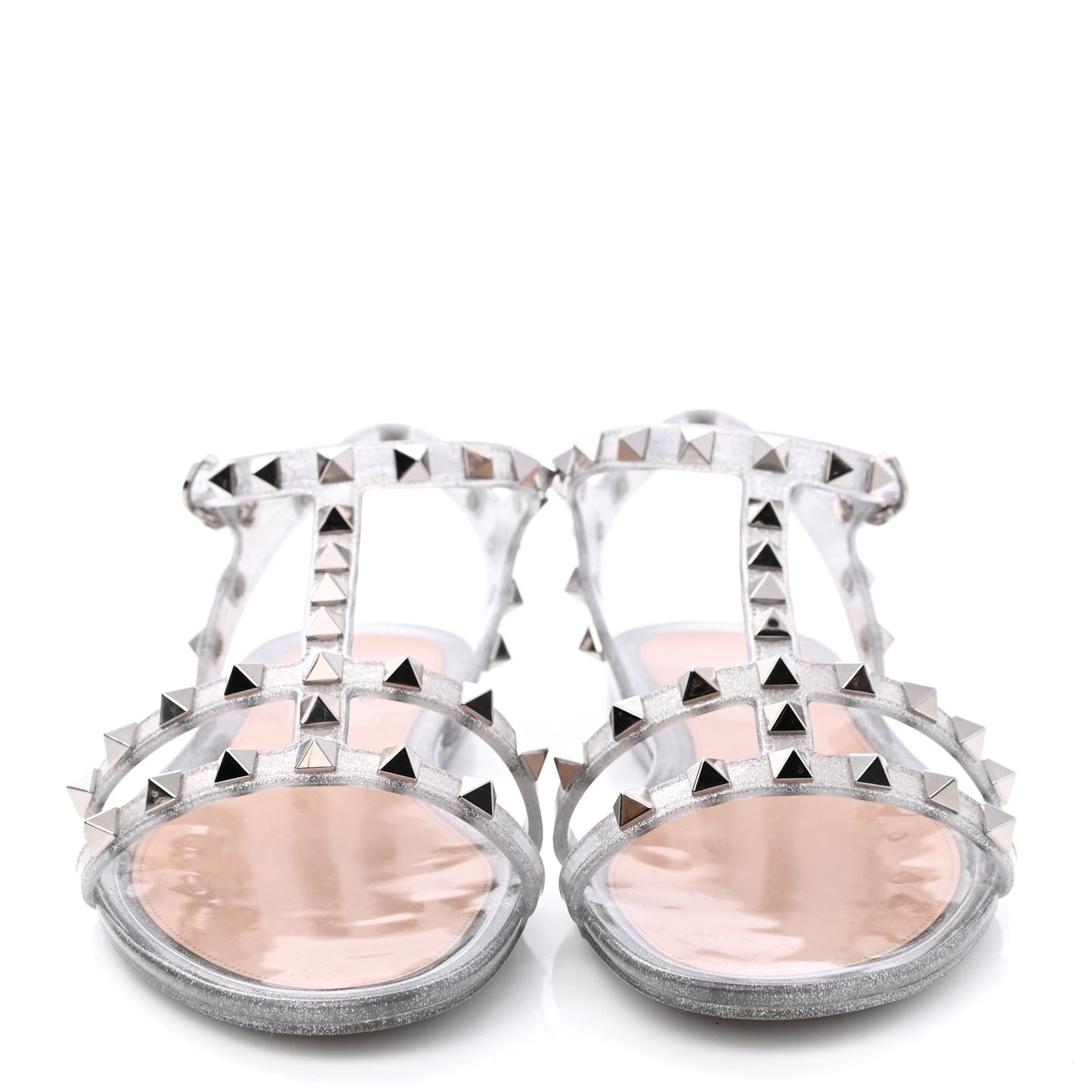 PVC Jelly Glitter Rockstud Caged Sandals 38 SIlver