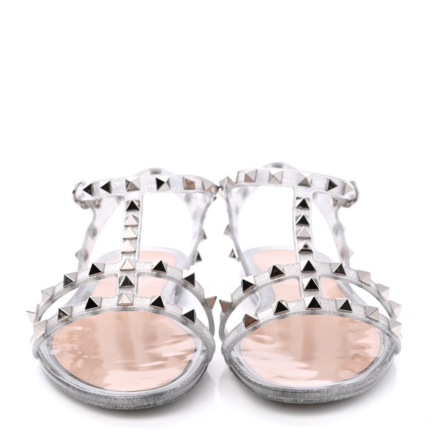 Valentino Garavani PVC Jelly Glitter Rockstud Caged Sandals 38 SIlver 2 of 8
