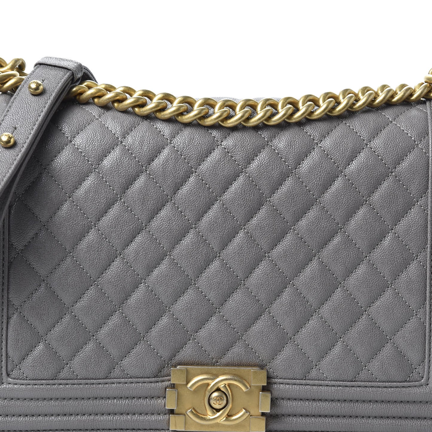 Caviar Quilted New Medium Boy Flap Grey