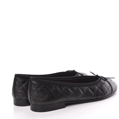 Chanel Aged Calfskin Quilted Cap Toe Ballerina Flats 37 Black 4 of 9
