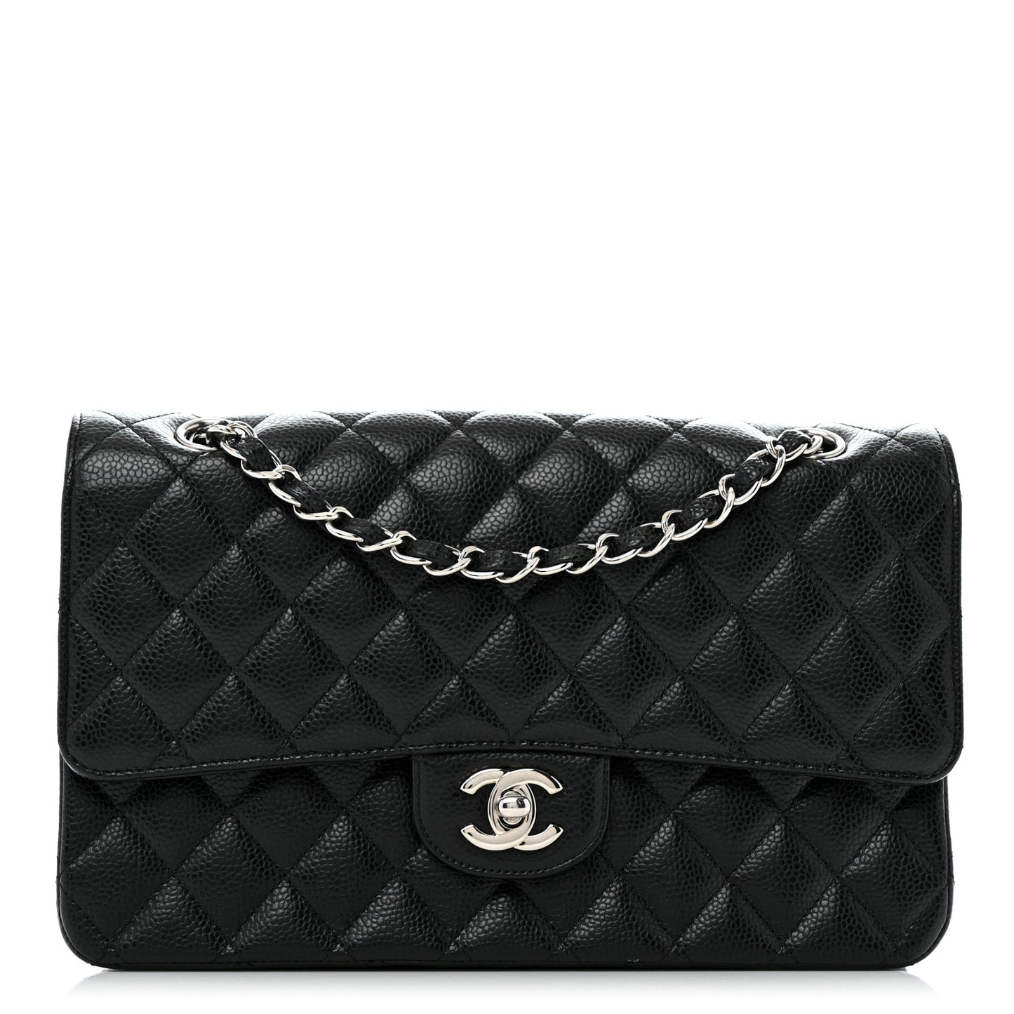 Caviar Quilted Medium Double Flap Black