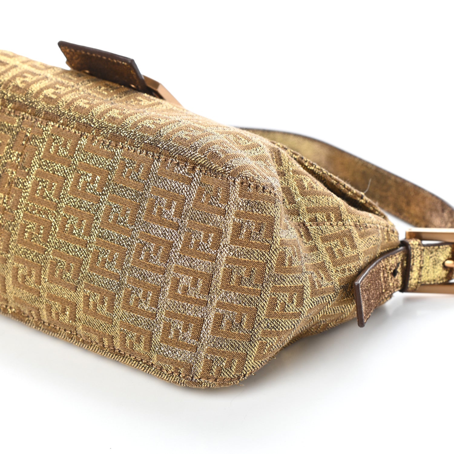 Fendi Metallic Jacquard Zucchino Suede Baguette Peltro Argento Sabbia 9 of 13