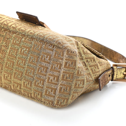 Fendi Metallic Jacquard Zucchino Suede Baguette Peltro Argento Sabbia 9 of 13