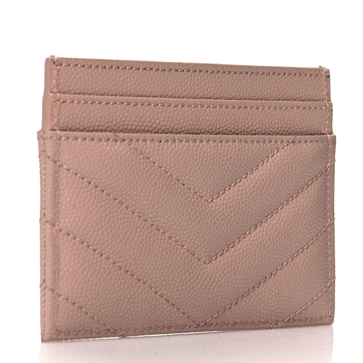 Saint Laurent Grain De Poudre Matelasse Chevron Monogram Credit Card Case Pale Pink 3 of 8