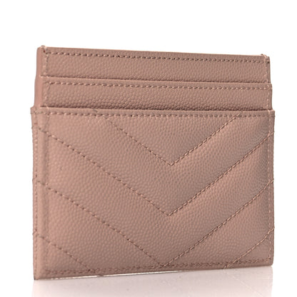 Saint Laurent Grain De Poudre Matelasse Chevron Monogram Credit Card Case Pale Pink 3 of 8