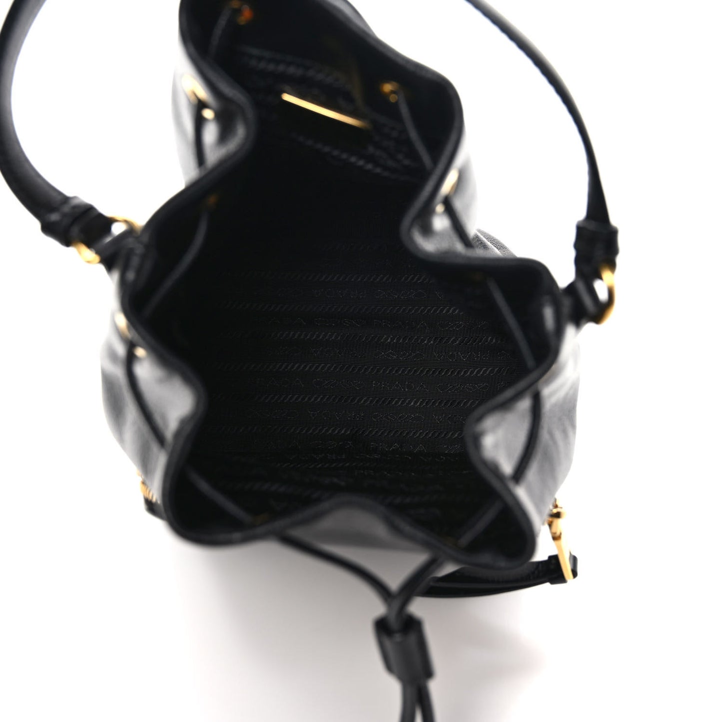 Glace Calfskin Embossed Secchiello Bucket Bag Black