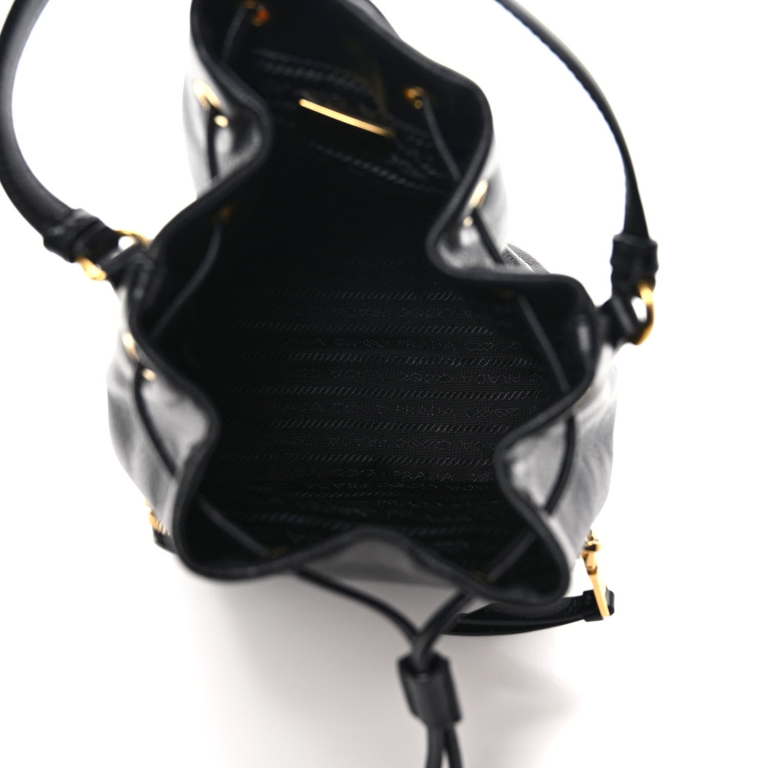 Prada Glace Calfskin Embossed Secchiello Bucket Bag Black 5 of 11