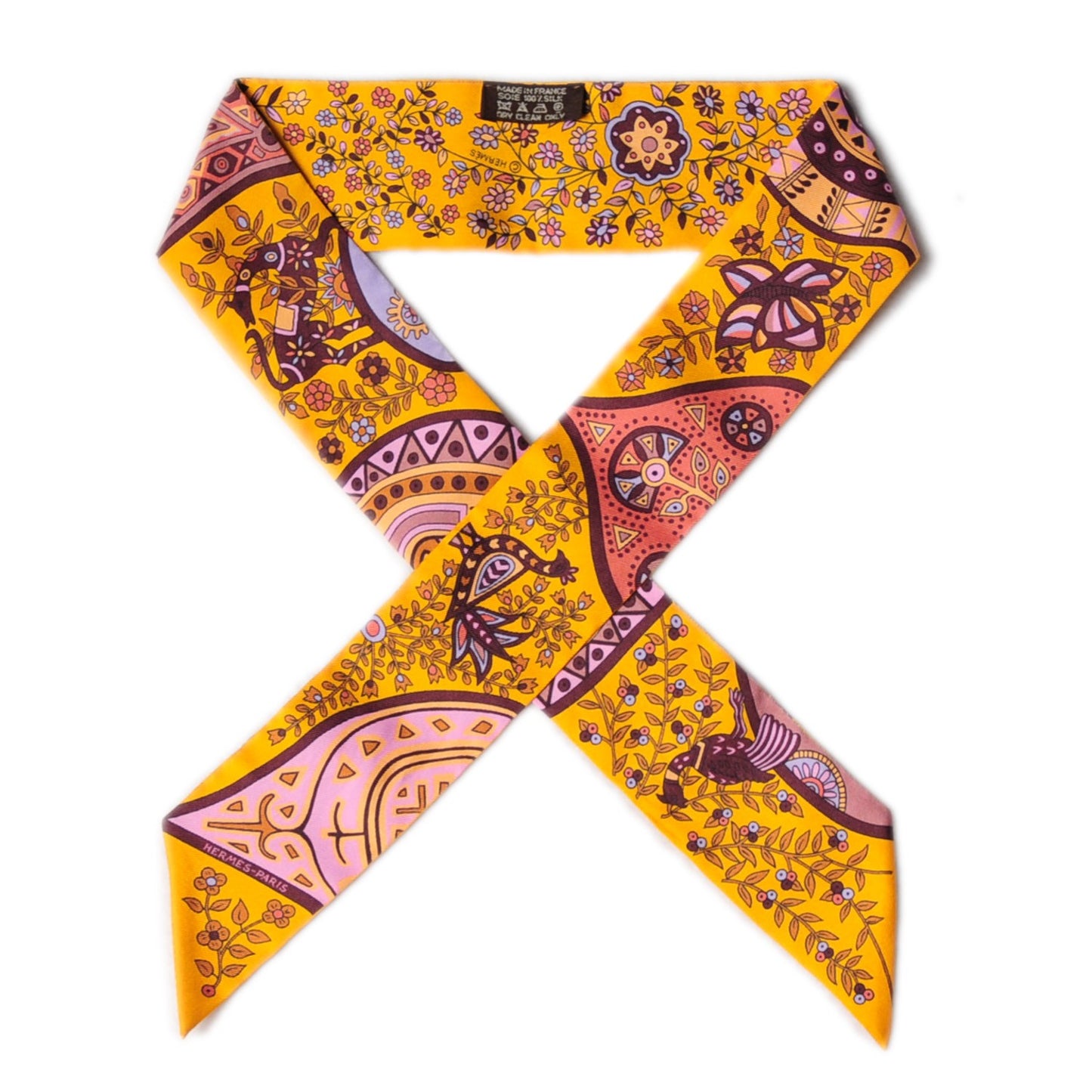 Silk L'Arbre De Vie Twilly Jaune D'or Mauve Brun