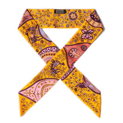 Hermes Silk L'Arbre De Vie Twilly Jaune D'or Mauve Brun 1 of 5