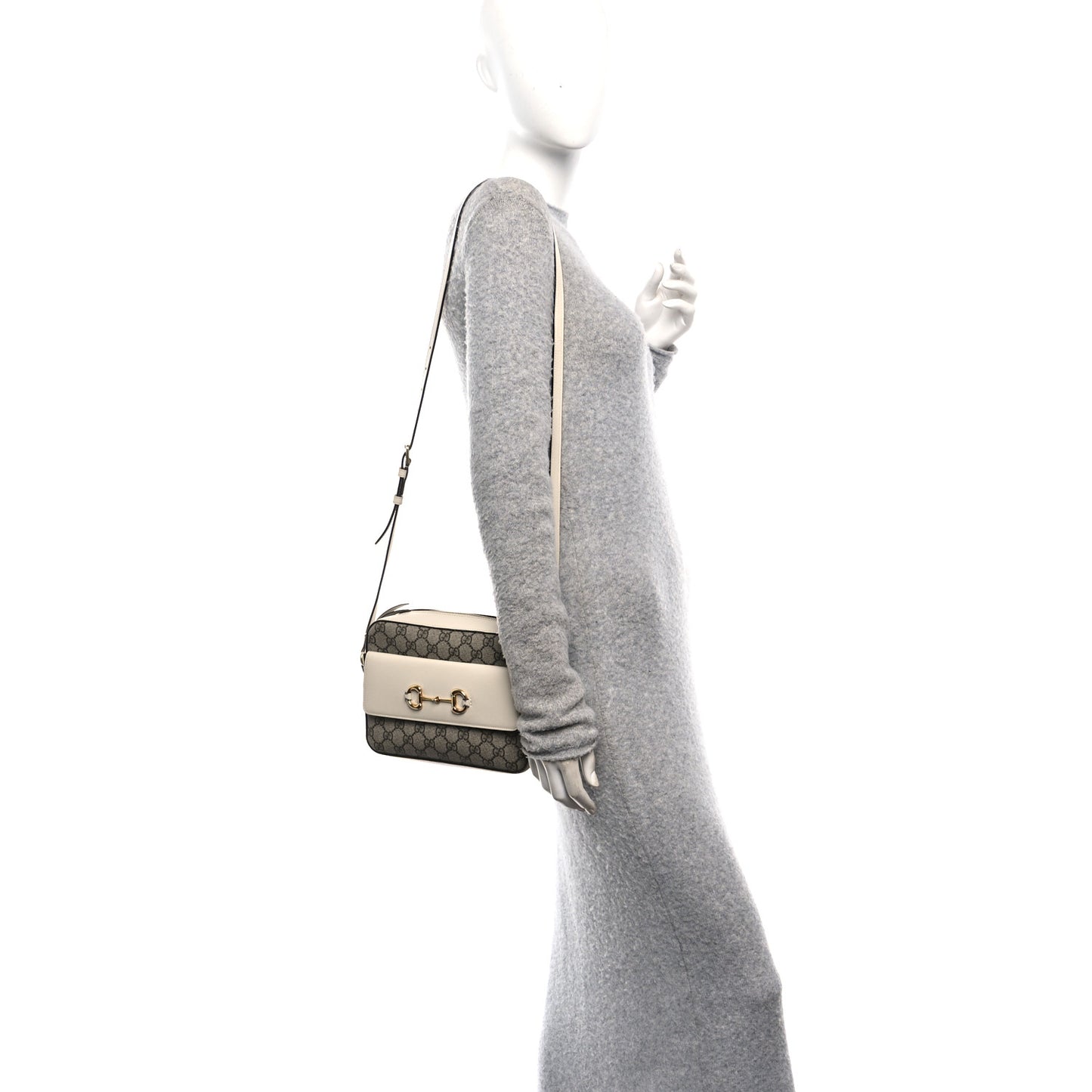 GG Supreme Monogram Small Horsebit 1955 Shoulder Bag Beige Mystic White