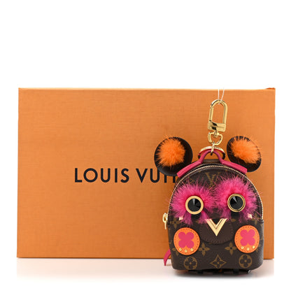 Louis Vuitton Monogram Calfskin Mink Fur Palm Springs Bear Bag Charm Key Holder Pink Orange 11 of 11