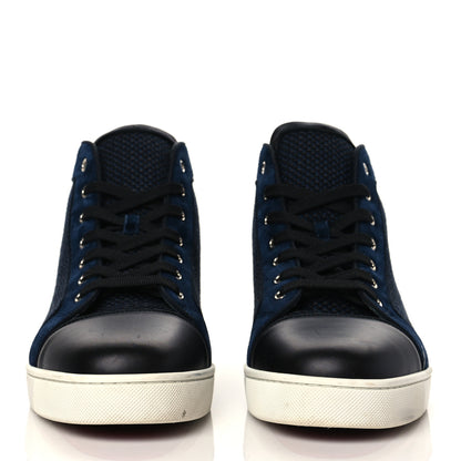 Christian Louboutin Calfskin Suede Mens Lou Flat Sneakers 45 Navy 2 of 10