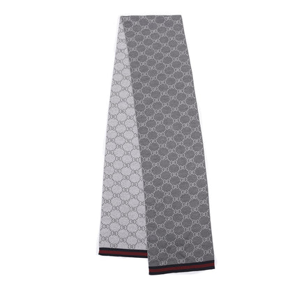 Gucci Wool Tricot GG Monogram Web Solange Scarf Graphite Light Grey 1 of 4