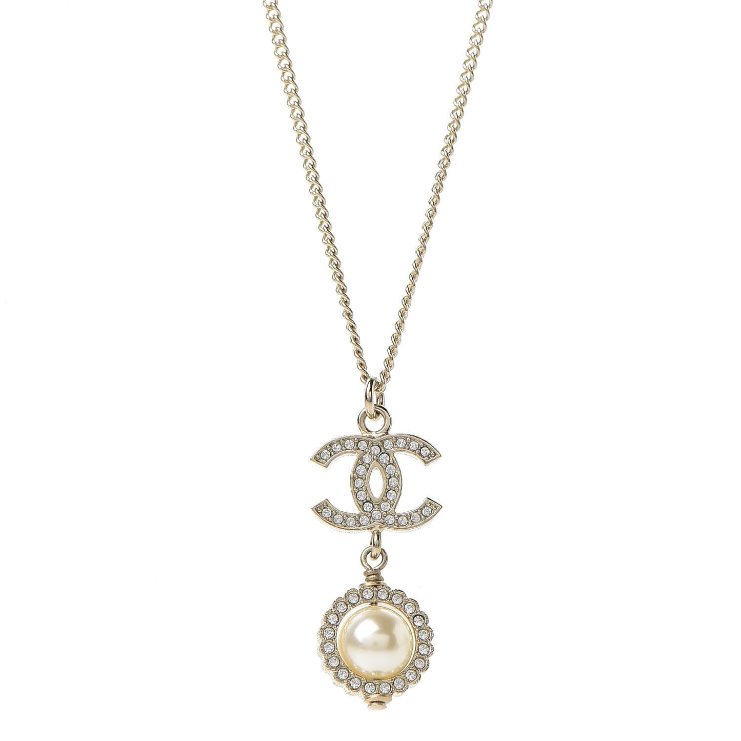 Crystal CC Pearl Drop Necklace Gold