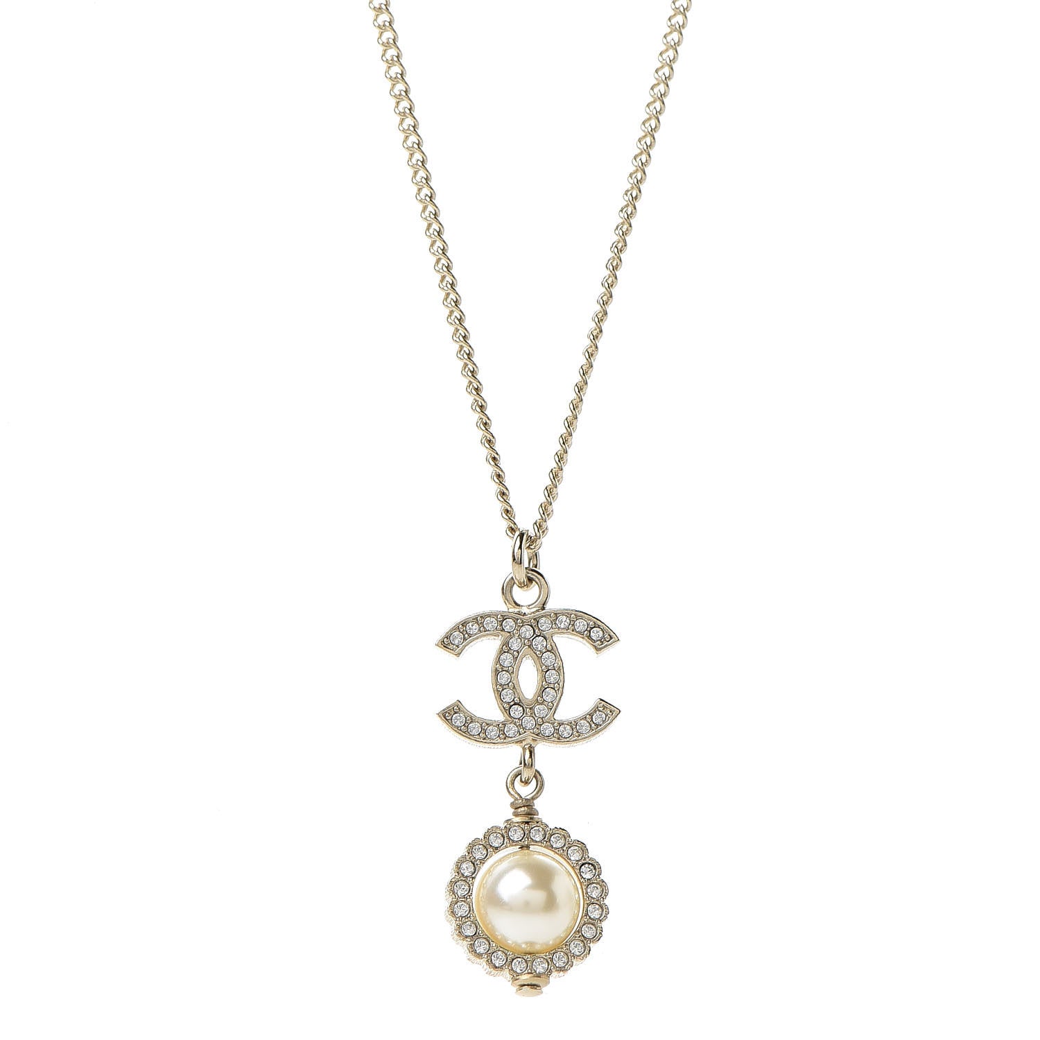 Chanel Crystal CC Pearl Drop Necklace Gold 5 of 6