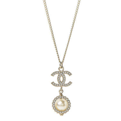 Chanel Crystal CC Pearl Drop Necklace Gold 5 of 6
