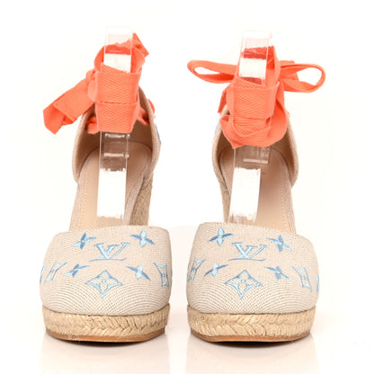 Louis Vuitton Canvas Monogram Starboard Wedge Espadrilles 40 Blue 2 of 8