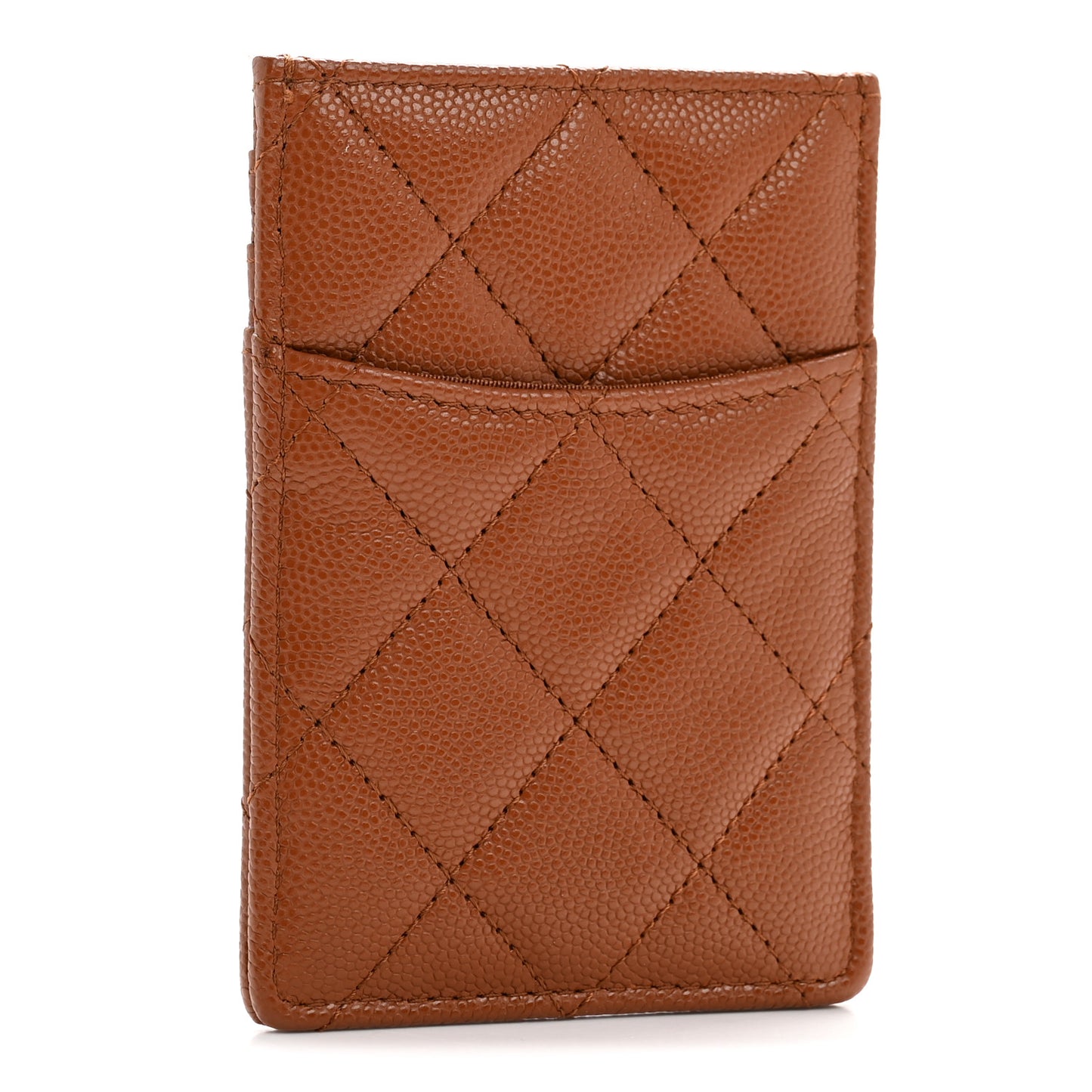 Caviar Quilted Crystal Vertical Card Holder Brown
