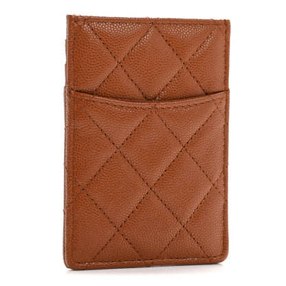 Chanel Caviar Quilted Crystal Vertical Card Holder Brown 3 of 8