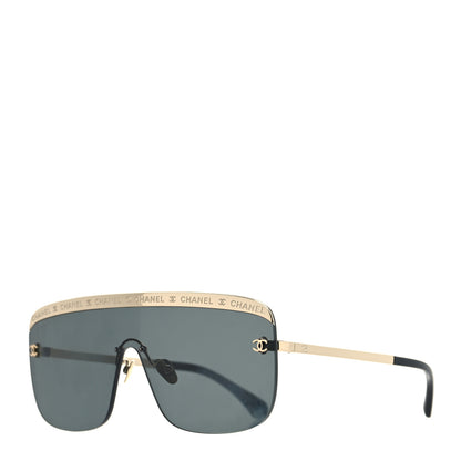 Chanel Metal Shield Sunglasses Gold Grey 1 of 7