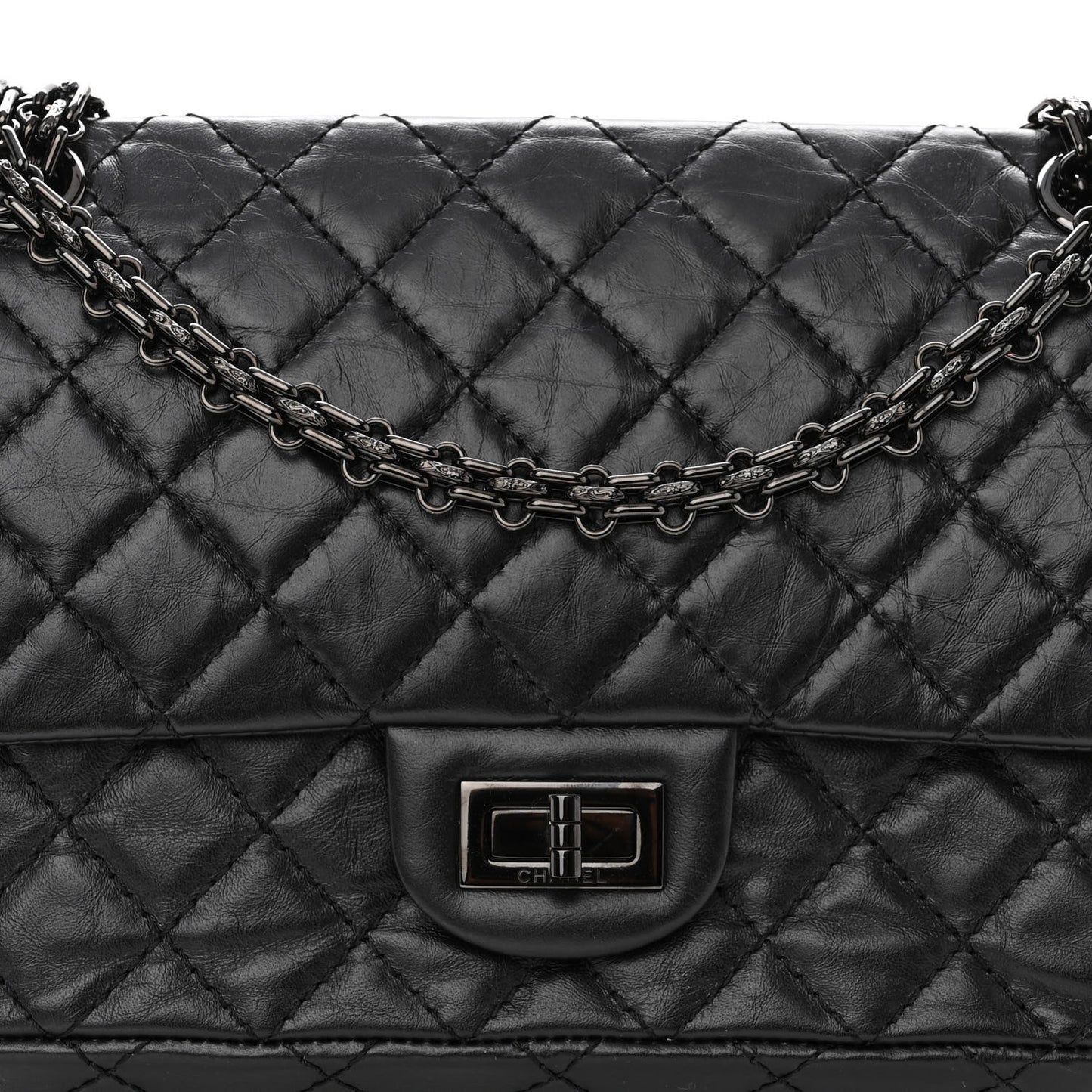 Aged Calfskin Quilted 2.55 Reissue 225 Flap So Black