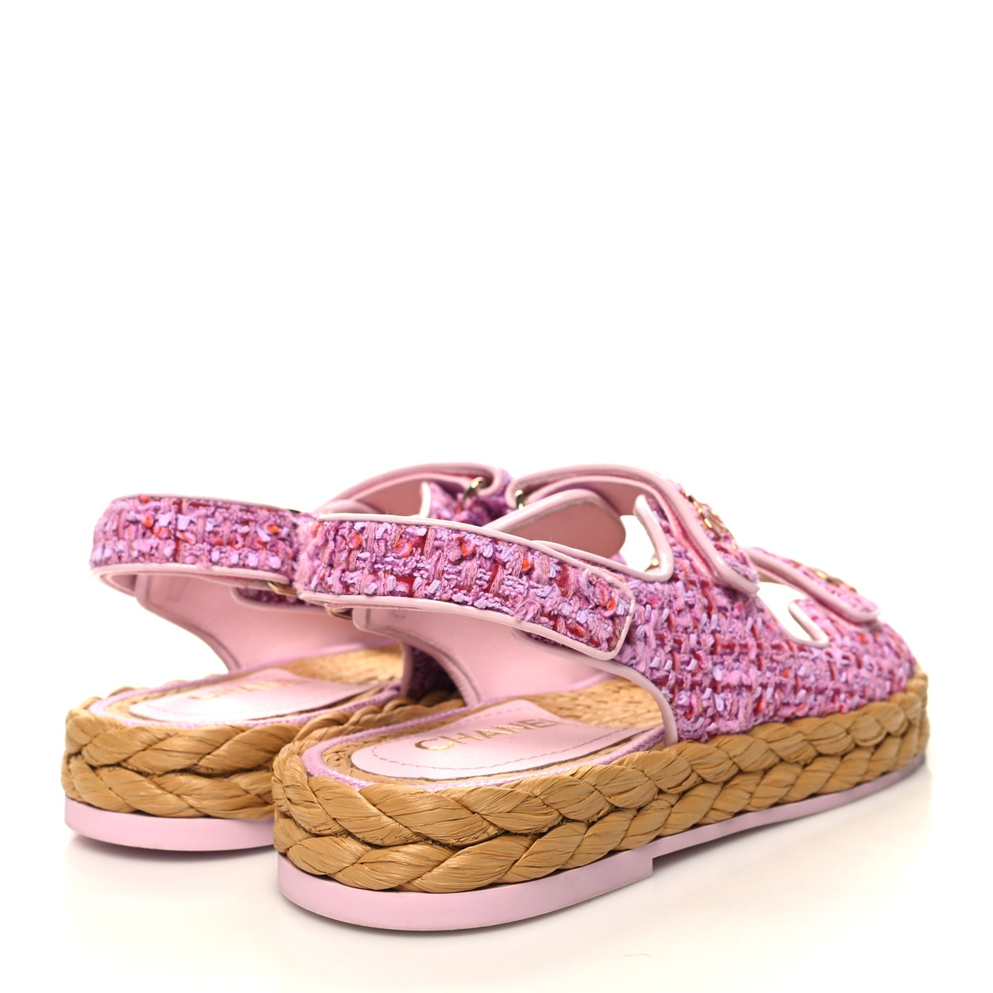 Tweed Lambskin Velcro Dad Sandals 39 Pink Multicolor