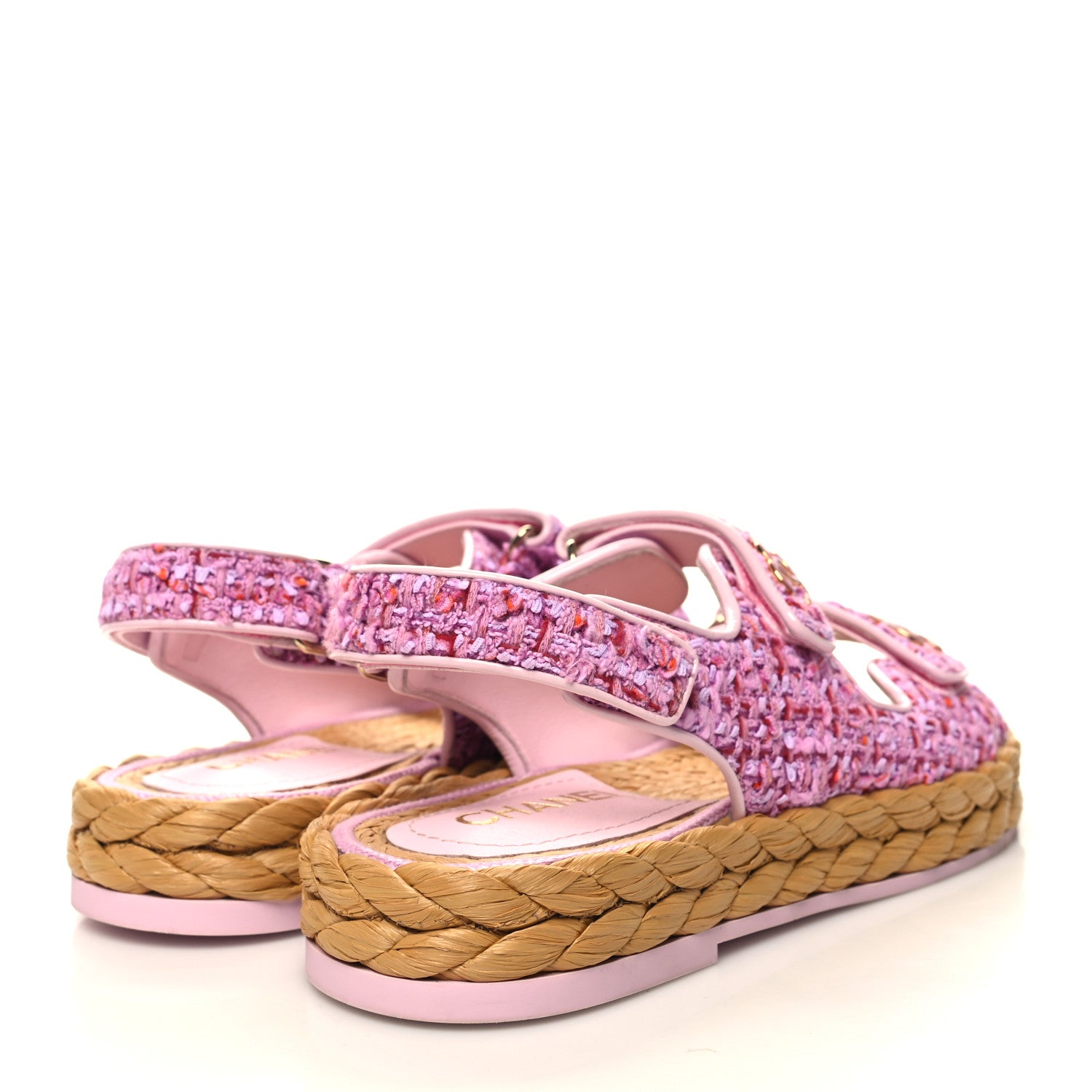 Chanel Tweed Lambskin Velcro Dad Sandals 39 Pink Multicolor 4 of 9