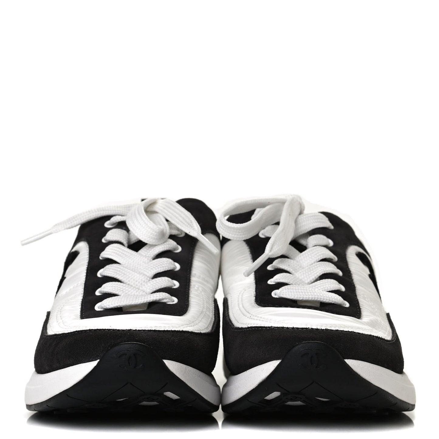 Nylon Calfskin Suede Womens CC Sneakers 38.5 White Black
