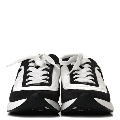 Chanel Nylon Calfskin Suede Womens CC Sneakers 38.5 White Black 3 of 8