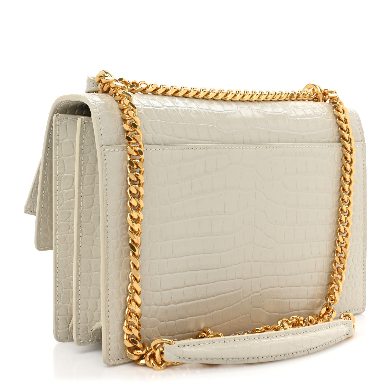 Saint Laurent Calfskin Crocodile Embossed Medium Monogram Sunset Blanc Vintage 3 of 13