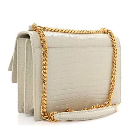 Saint Laurent Calfskin Crocodile Embossed Medium Monogram Sunset Blanc Vintage 3 of 13