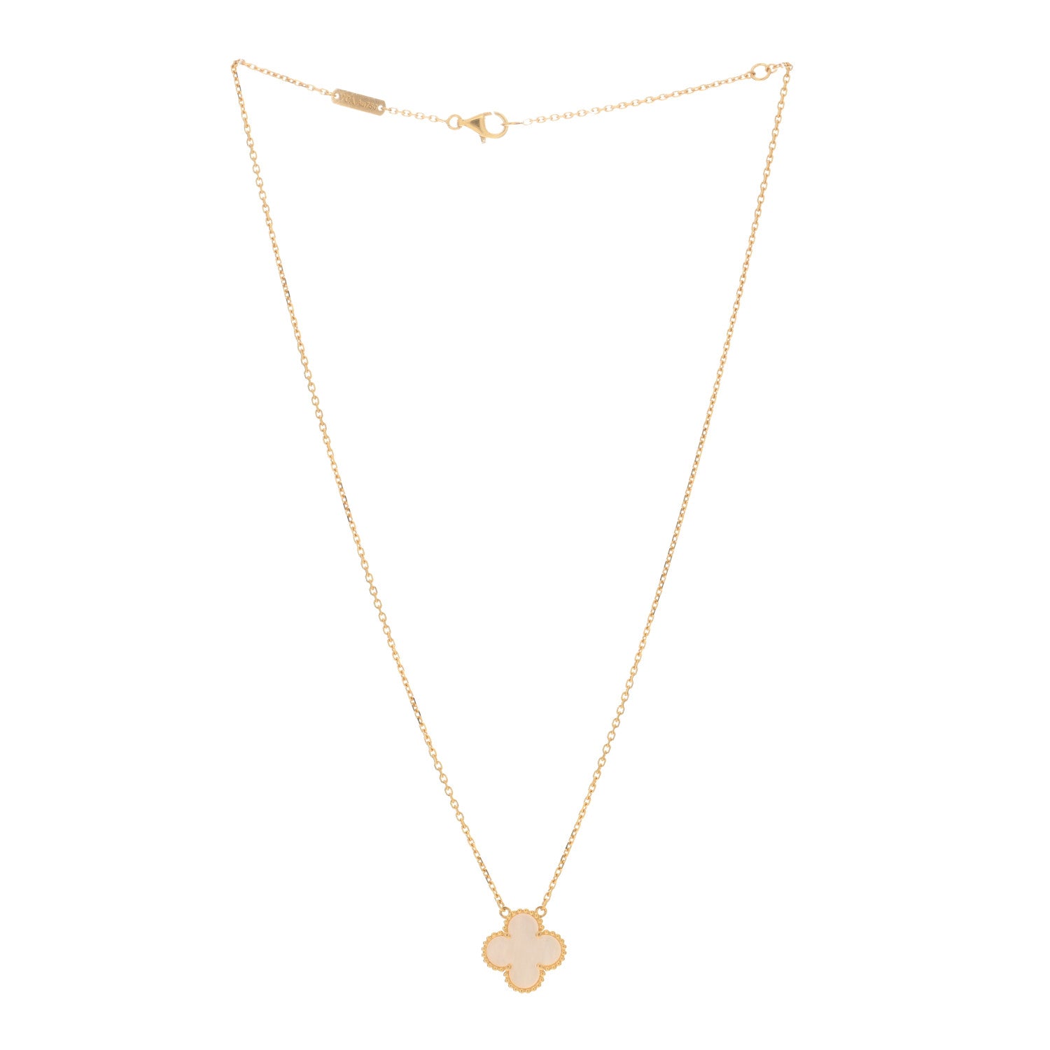 Van Cleef & Arpels 18K Yellow Gold Mother of Pearl Vintage Alhambra Pendant Necklace 2 of 4