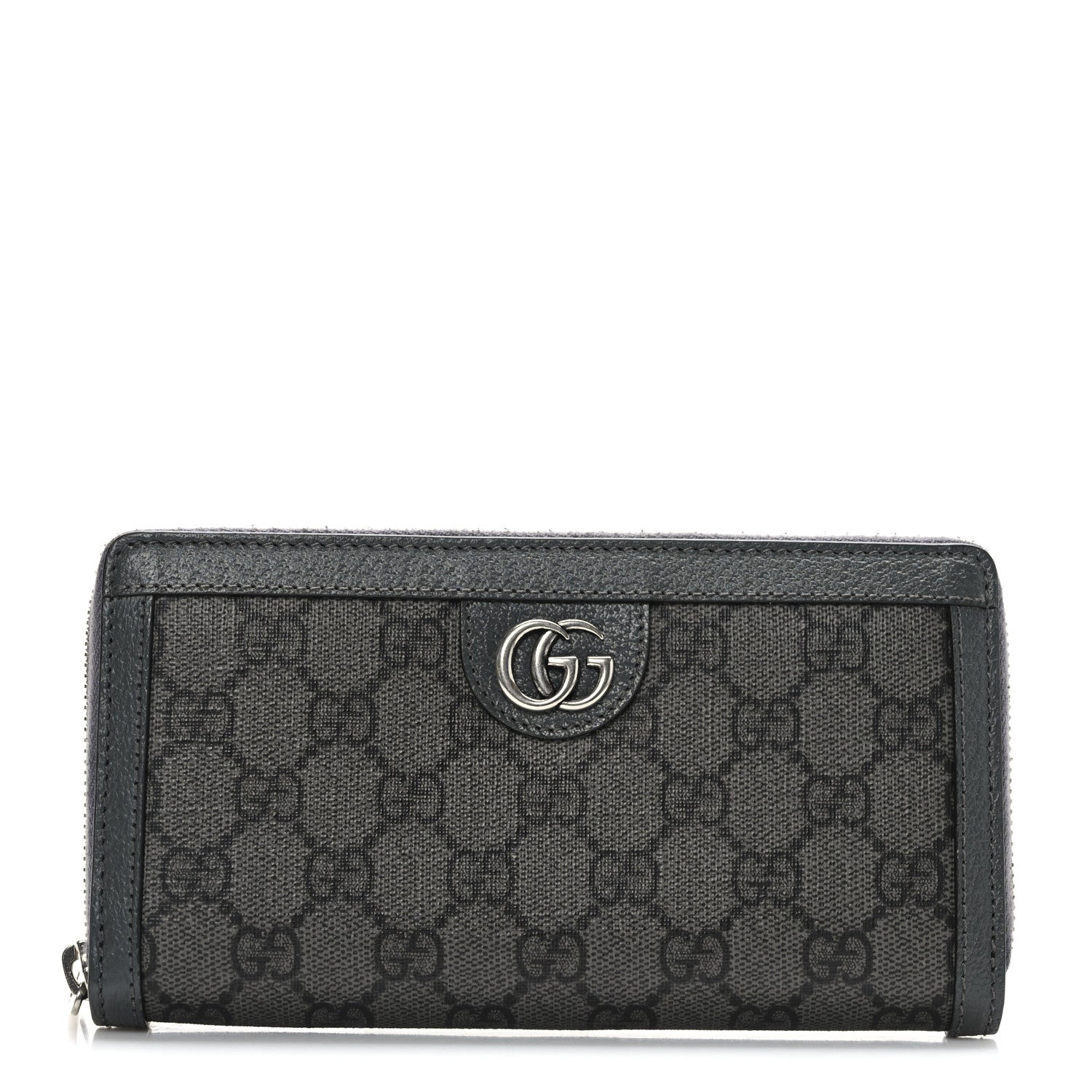 Gucci GG Supreme Monogram Textured Dollar Calfskin Ophidia Zip Around Wallet Grey Black Graphite Grey 1 of 6