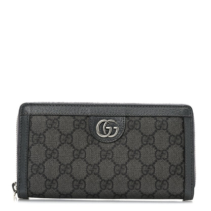 Gucci GG Supreme Monogram Textured Dollar Calfskin Ophidia Zip Around Wallet Grey Black Graphite Grey 1 of 6