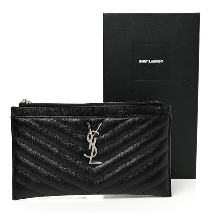 Saint Laurent Grain De Poudre Chevron Monogram Bill Pouch Black 9 of 9