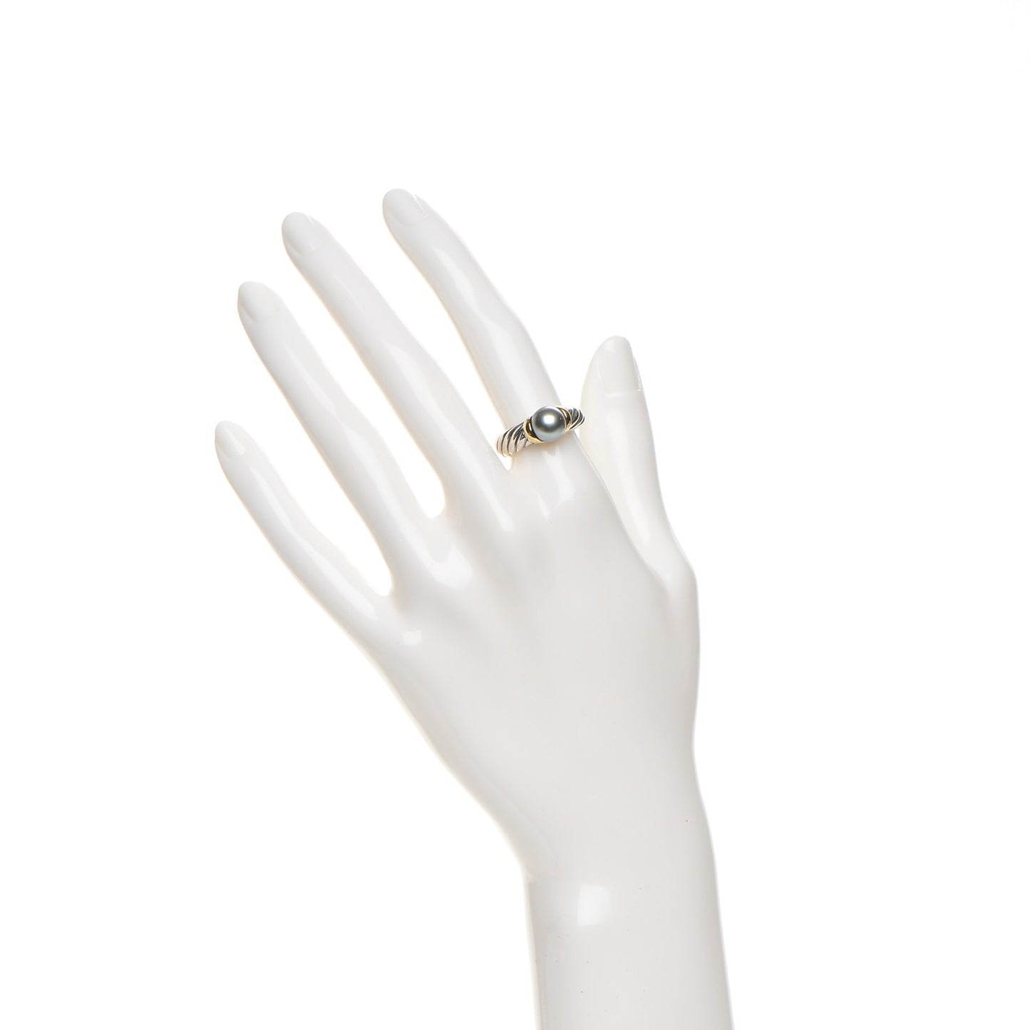 Sterling Silver 18K Yellow Gold Tahitian Pearl 8mm Cable Ring 6