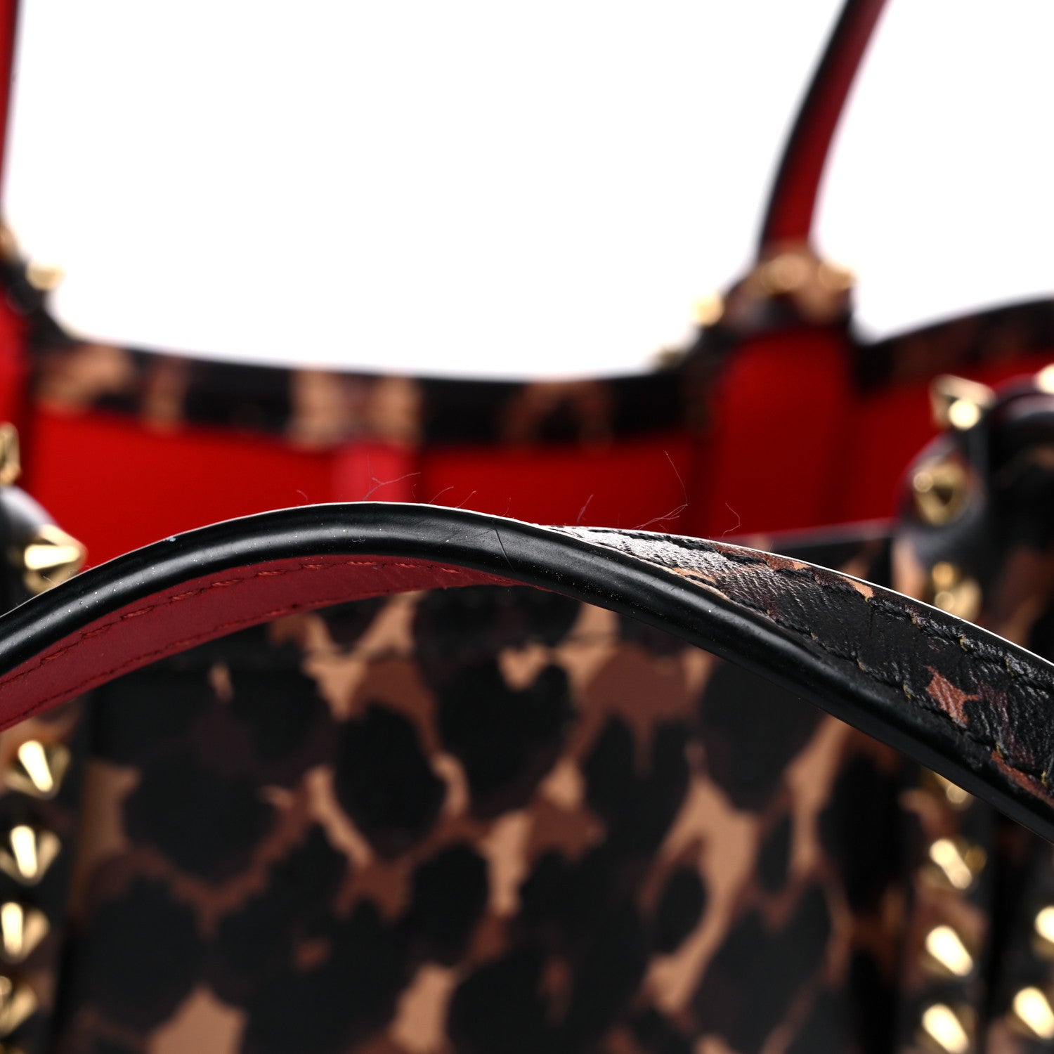 Christian Louboutin Calfskin Leopard Print Spikes Small East West Cabata Tote Brown 27 of 28