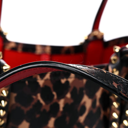 Christian Louboutin Calfskin Leopard Print Spikes Small East West Cabata Tote Brown 27 of 28