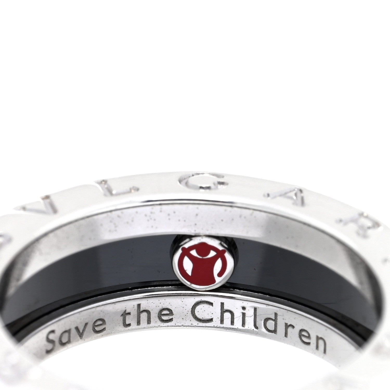Bulgari Sterling Silver Ceramic Save The Children One-Band Ring 49 4.75 4 of 5