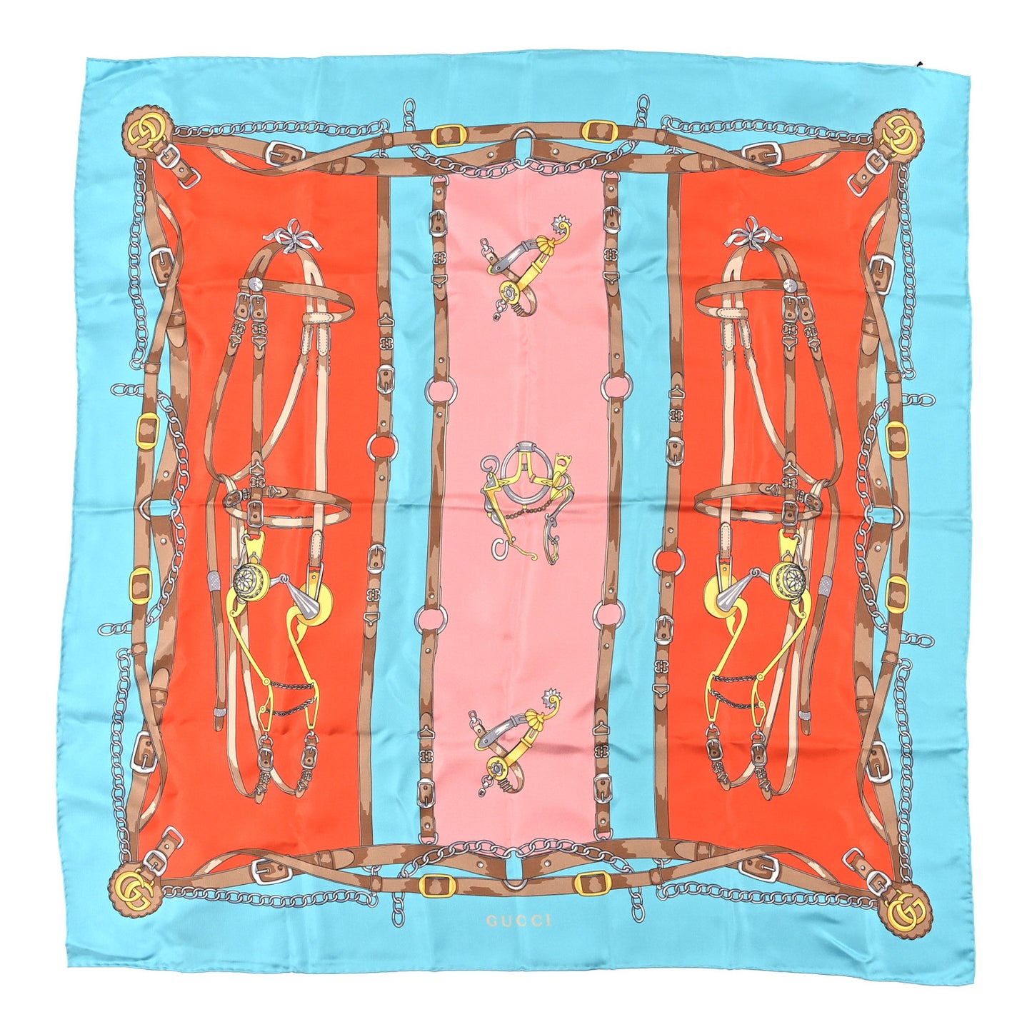 Silk Chain Print Scarf Multicolor Blue