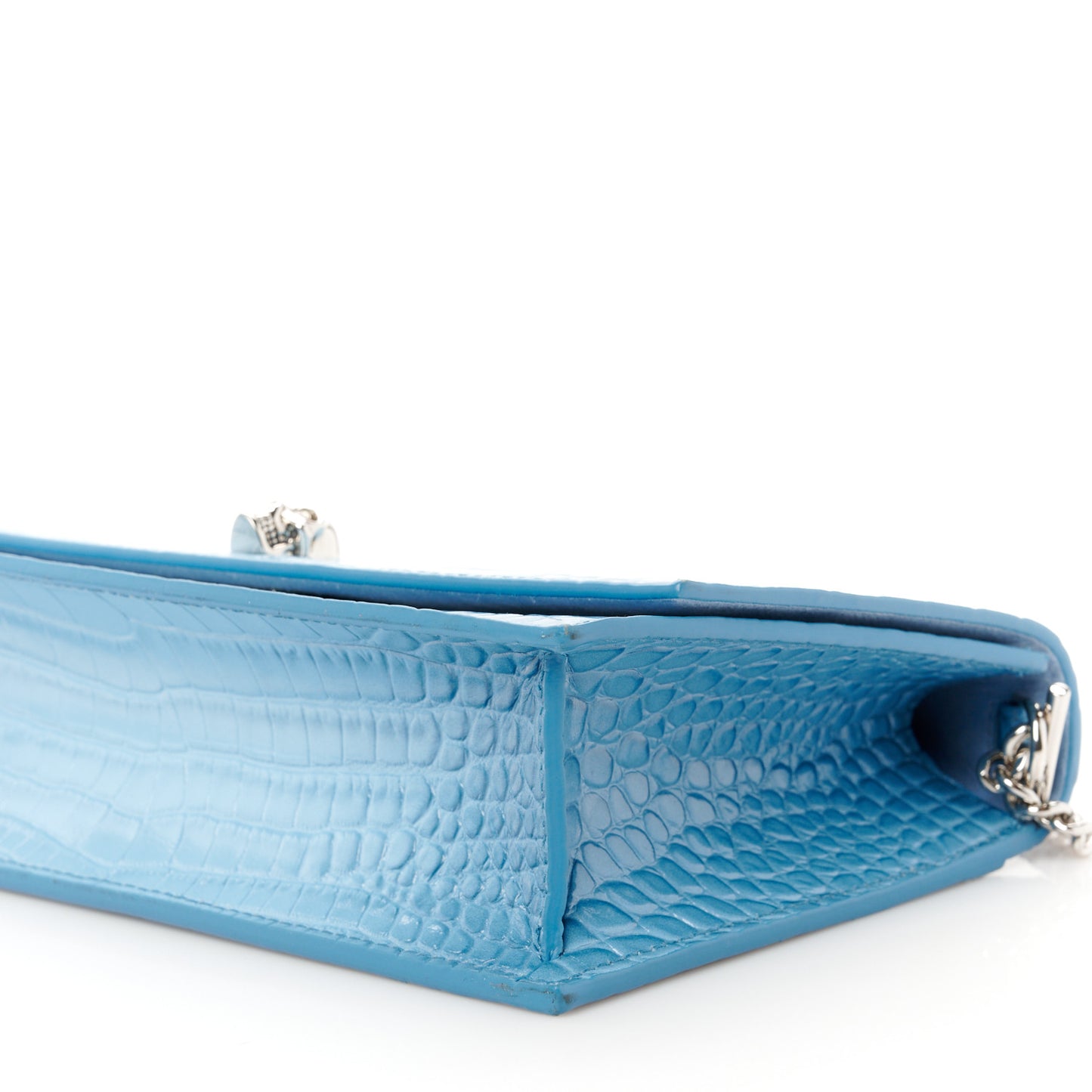 Calfskin Crocodile Embossed Medium Skull Top Handle Bag Blue