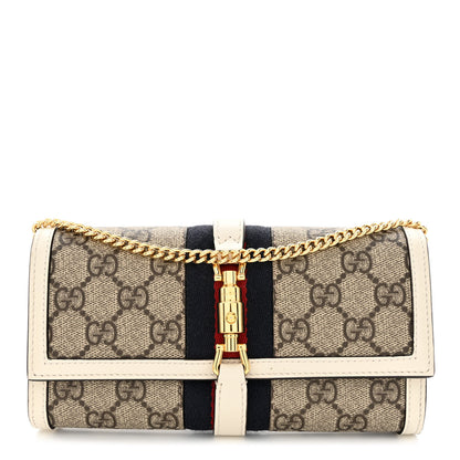 Gucci GG Supreme Monogram Textured Calfskin Web Jackie 1961 Chain Wallet Beige Ebony Mystic White 1 of 10