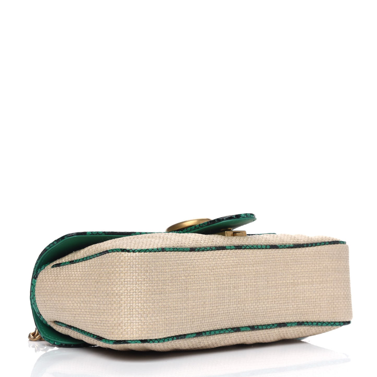 Raffia Elaphe Matelasse Small GG Marmont Shoulder Bag Natural New Shamarock