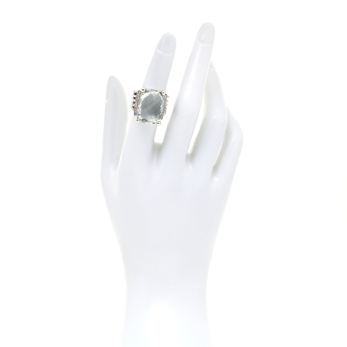 Sterling Silver Diamond Prasiolite 20mm Wheaton Ring 52 6